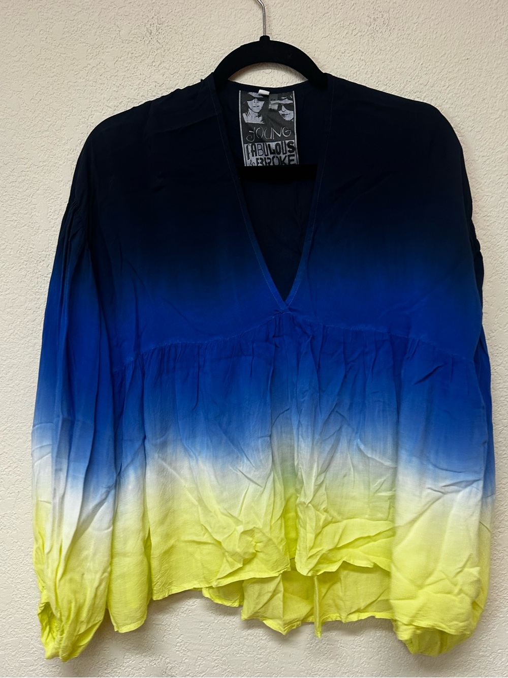 Young Fabulous & Broke Blue-to-Yellow Ombre V-Neck Peasant Blouse size S